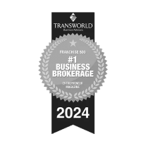 A black and white graphic showing Transworld Business Advisors awarded as the #1 Business Brokerage Franchise in 2024 by Entrepreneur Magazine.