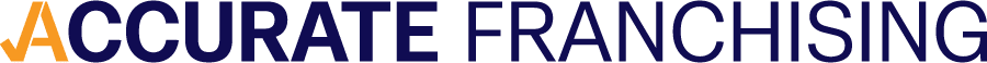 Logo of Accurate Franchising, Inc. featuring a dart hitting the center of a target on the left side of the text.